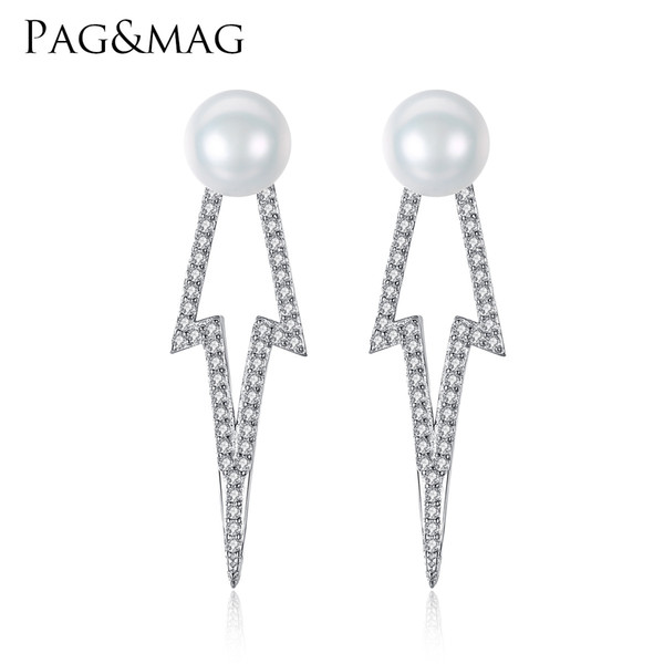 PAG&MAG Brand 7-7.5mm Natural Pearl Silver Women Star Earrings 925 Silver Jewelry Freshwater Half Earrings Gift Box Free