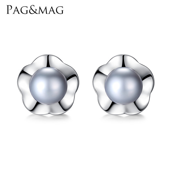 PAG&MAG Brand Plum Shape Bright 925 Sterling Silver Earrings Pearl Women Jewelry Delicate Daily Wear Gift Box Free