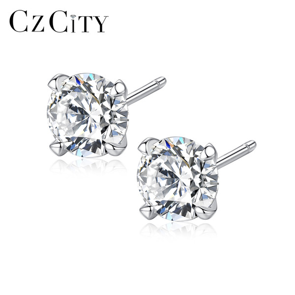 PAG&MAG Real 925 Sterling Silver Stud Earrings for Women Classic Four Claws Size 3mm /4mm/ 5mm/ 6mm Main Zircon Stone Ear Stud