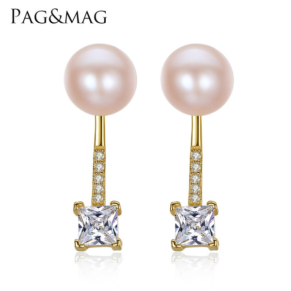 PAG&MAG Brand Romantic Silver 925 Jewelry Two Wearing Methods Natural Pearl Stud Earrings for Daily Wear Box Free as Gift