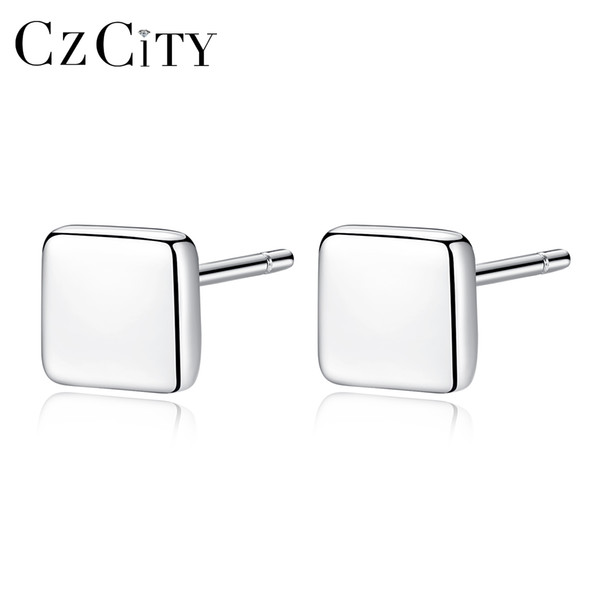 PAG&MAG Square Small Women Silver Stud Earrings for Women Simple Style Girl Miss Female Gift 2018 New Trendy Party Fine Jewelry