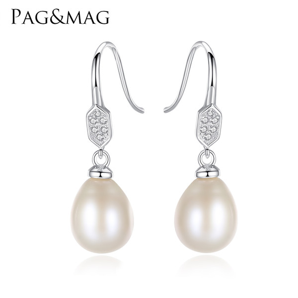 PAG&MAG 100% Genuine Brand Pearl Jewelry Natural Pearl Earrings For Women And Girls 925 Sterling Silver Drop Earring Gift