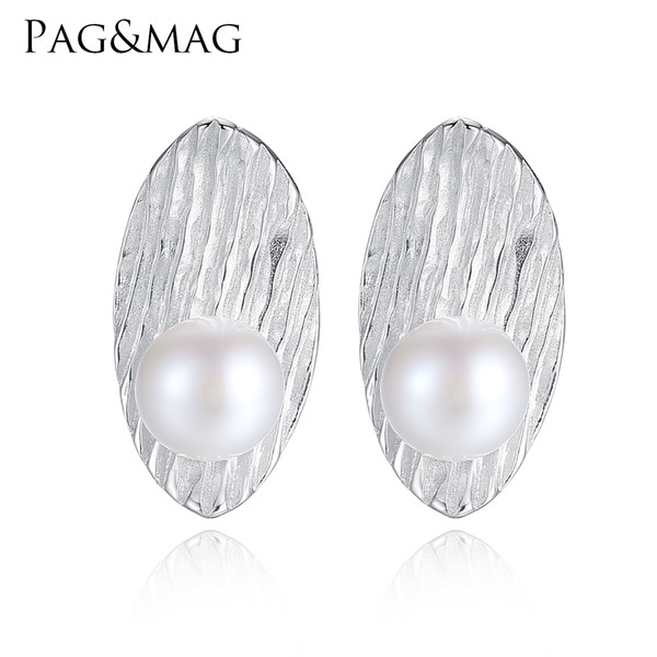 PAG&MAG Brand 925 Sterling Silver Unique Design Natural Pearls Stud Earrings Bohemian Style Accessories For Women