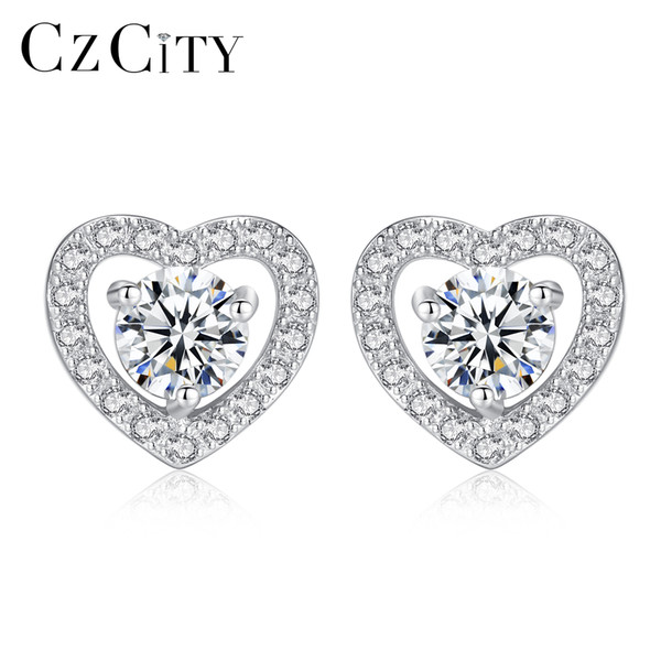 PAG&MAG Classic Tiny Zircon Inlay Heart Shape 925 Sterling Silver Stud Earrings for Women Delicate Girl Earrings Fine Jewelry