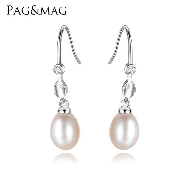 PAG&MAG Natural Freshwater Hook Pearl Earrings Fashion 925 Sterling Silver Pearl Jewelry For Women White Pink Purple pearls