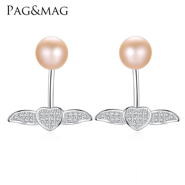 PAG&MAG 7-7.5mm Freshwater Pearl 925 Sterling Silver Stud Earrings for Women Wing Popular Double Wear Women Earrings Wholesale