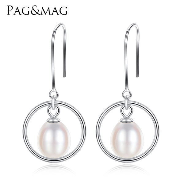 PAG&MAG Original 6-7mm Natural Pearl Drop Earrings For Women Real 925 Sterling Silver Minimalism Dangling Earring Fine Jewellery