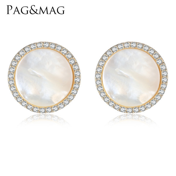 PAG&MAG Brand Hight Quality Elegant And Charming White Transparent Shell 925 Sterling Silver Stud Earrings For Women Girls Piercing Jewelry