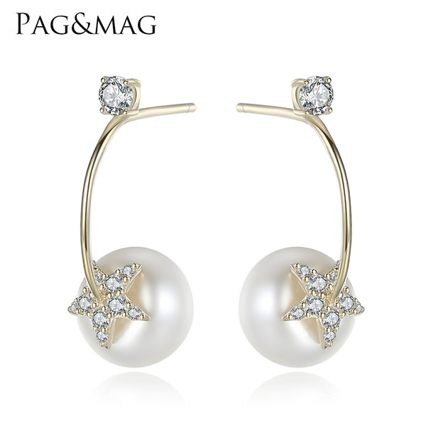 PAG&MAG New Design Fashion Brand Jewelry Hook Pearl Earrings Silver 925 Stars Ornament For Women Christmas Party Accessories