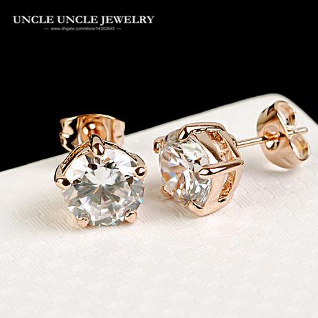 Classic Unisex Earring Rose Gold Color 5 Prongs Hearts & Arrows Top Quality 2ct Cubic Zirconia Stud Earrings Wholesale Gift