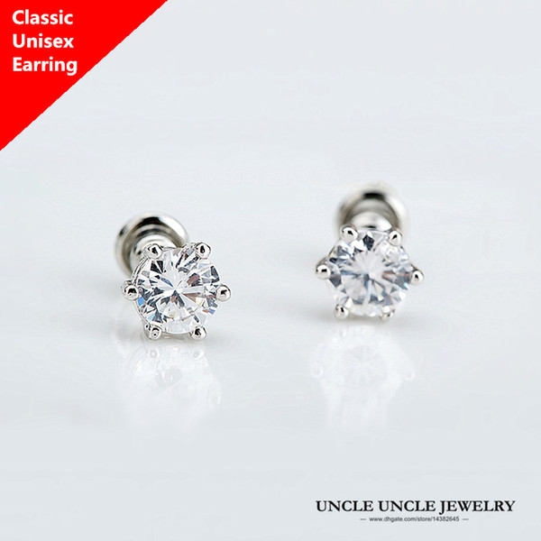 Classic Unisex Earring White Gold Color 6 Prongs Hearts & Arrows 0.5ct Cubic Zirconia Small Stud Earrings Wholesale