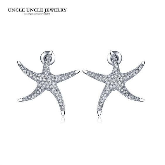 Starfish Style Earrings 925 Needle White Gold Color Woman Stud Earring Wholesale Fashion Jewelry Gift