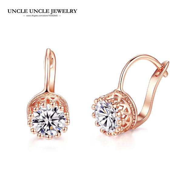 Rose Gold Color Round Clear Zirconia Sweet Crown Design Classic Women Stud Earring Wholesale Fashion Accessories