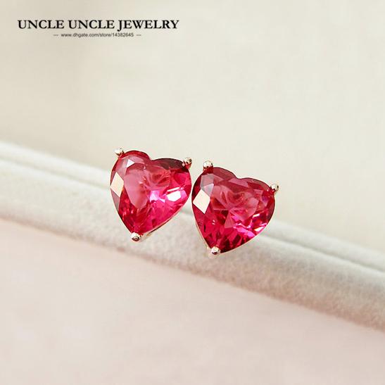 Sweet Rose Gold Color Light Red Zirconia Setting Heart-shape Style Simple Lady Stud Earring Wholesale Christmas Gifts