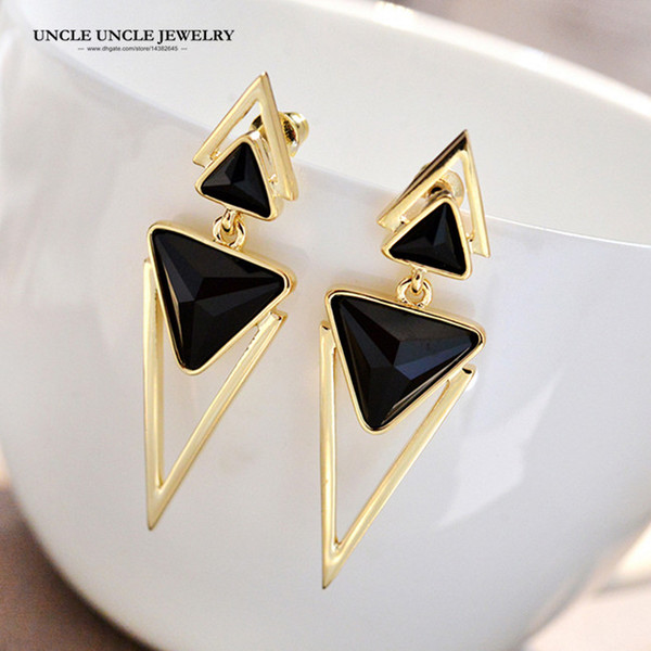 Fashion Triangle Long Earring Gold-color Man-made Crystal Classic Woman Drop Earrings Wholesale