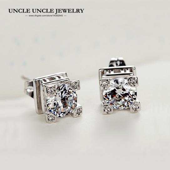 White Gold Color The Eiffel Tower of Paris Design Clear Cubic Zirconia Inlay Woman Square Stud Earring Wholesale