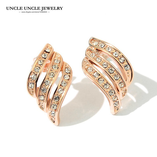 Angel Wings Design Rose Gold Color Clear Zirconia Inlays Classic Woman Earring Clip Earrings Wholesale Fashion Gifts