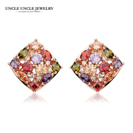 Luxury Multicolor Earrings Rose Gold Color Cubic Zirconia Square Woman Earring Wholesale Gift