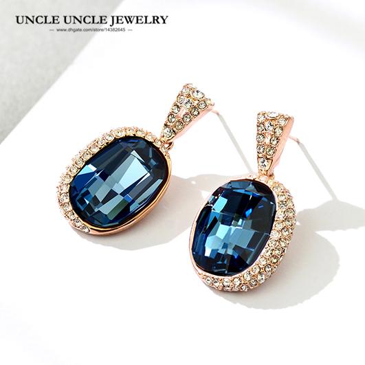 High Quality Big Crystal Dark Blue Woman Earrings Rose Gold Color Zirconia Luxury Earring Wholesale Christmas Gifts Drop Ship