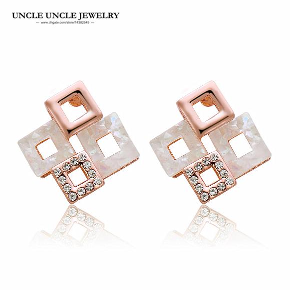 Simple Design Rose Gold Color Square Style Hollow out Geometrical Frame Element Woman Stud Earring Wholesale Fashion Accessories