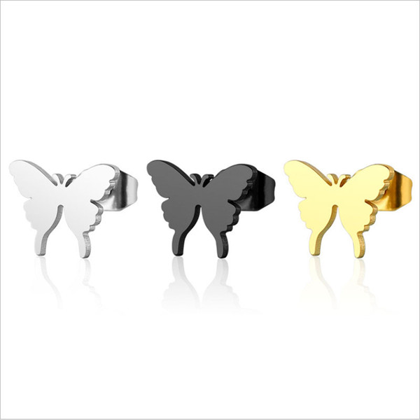 10piars/lot Well Defined Butterfly Earrings Stainless Steel Earring Simple Black Gold Hiphop Cute InseEar Studs Women Girls Men Kids Jewelry