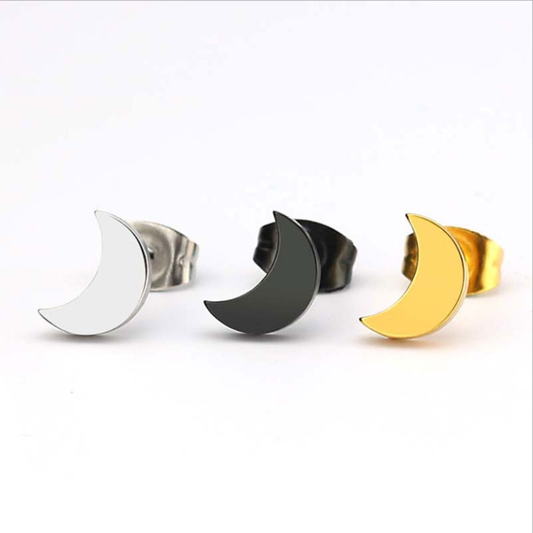 10piars/lot Simple Black Gold Moon Stainless Steel Earrings Minimalist Earring Sailor Studs Fashion Ear Jewelry For Women Men Kids