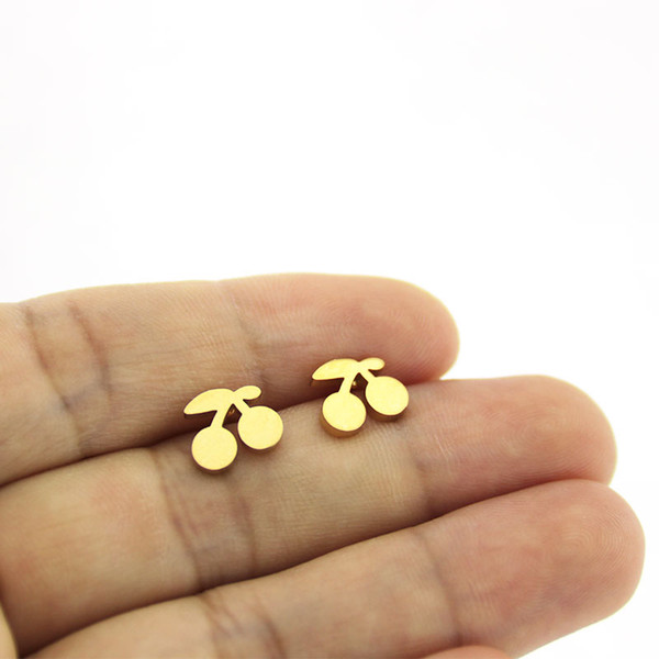 Everfast New Arrival Tiny Cute Cherry Earrings Stainless Steel Earring Golden Fruit Ear Studs Women Kids Girls Jewelry Xmas Gift T148