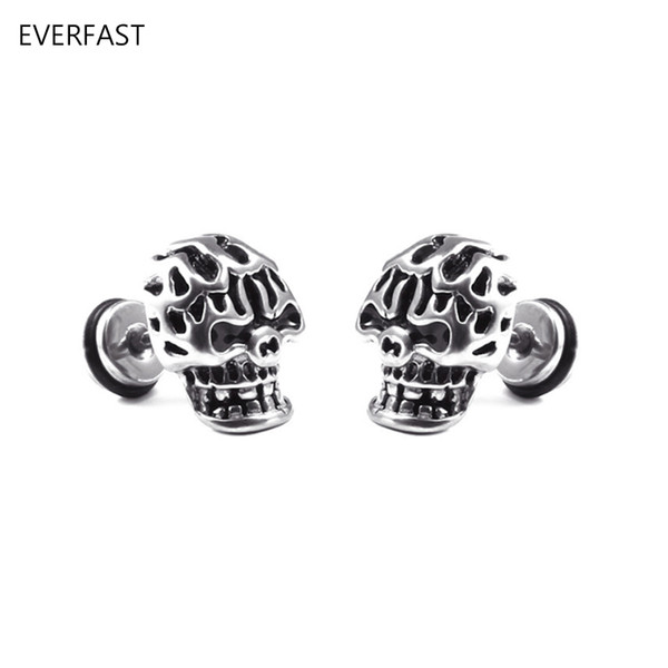 Wholesale New Anti-allergy Retro Gothic Skull Ear Stud Stainless Steel Dumbbell Stud Earrings For Men Women Halloween