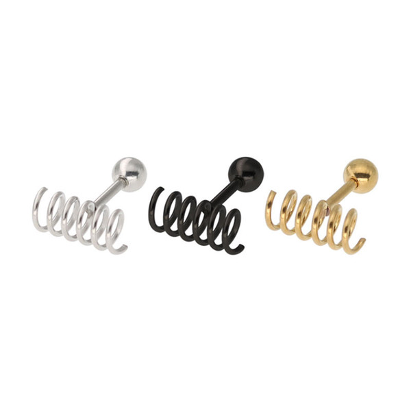 10pc/lot Black Gold Spring Earrings Stainless Steel Earring Simple Ear Studs Hiphop Women Men Earring Jewelry