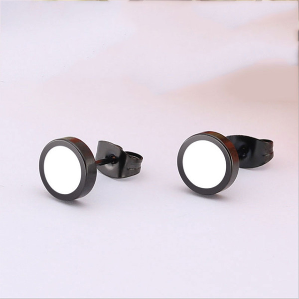 10pc/lot Simple Geometric Round Earrings With Black White Resin Stainless Steel Ear Studs Hiphop Women Men Earring Jewelry