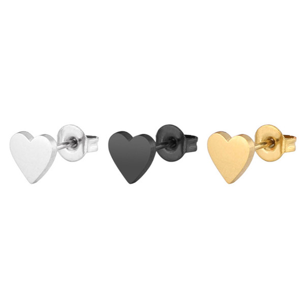 10pc/lot Black Gold Solid Heart Earrings Stainless Steel Earring Hiphop Love Ear Studs Jewelry Hiphop Women Men Earring Jewelry