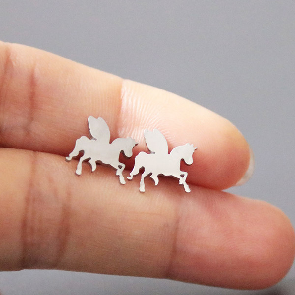 Everfast New Little Horse Earring Stainless Steel Earrings Studs Fashion Tiny Fairy Ear Jewelry Lucky Gift For Women Girls Kids T120