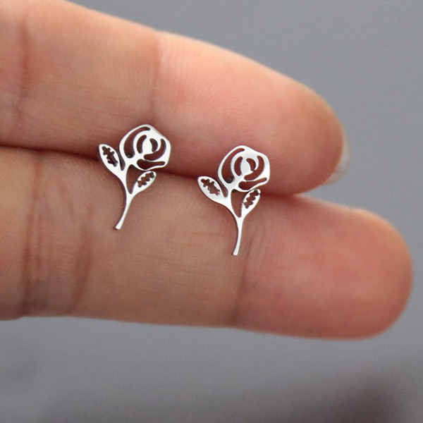 Everfast New Arrival Love Rose Flower Earring Minimalistic Stainless Steel Earrings Studs Fashion Ear Jewelry For Women Girls T104