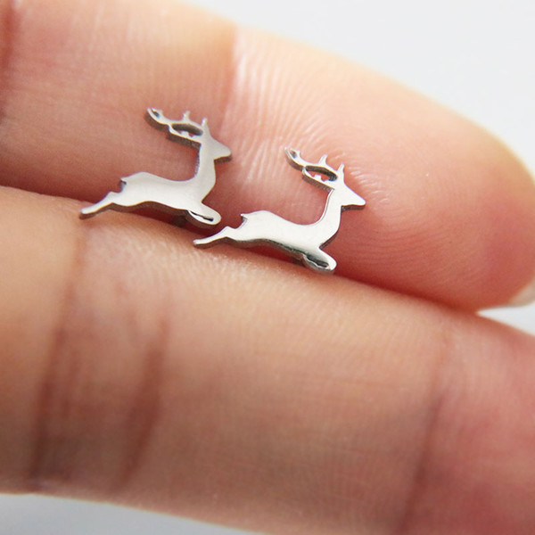 Everfast New Tiny Fawn Earring Little Deer Stainless Steel Earrings Studs Fashion Ear Jewelry Chirstmas Gift For Women Girls Kids T114