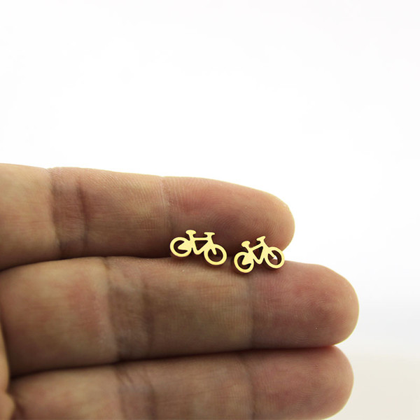 New Arrival Tiny Bicycle Earrings Stainless Steel Earring Golden Sporty Bike Ear Studs Women Kids Girls Jewelry Xmas Gift T147