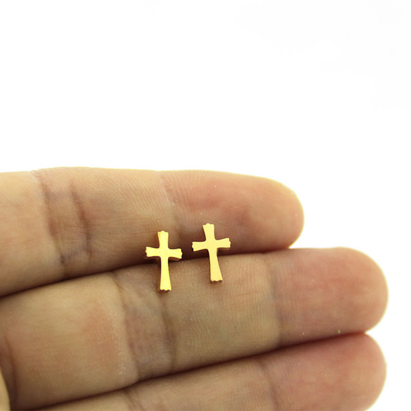 New Arrival Tiny Cross Earrings Stainless Steel Earring Gold Color Blessed Ear Studs Jewelry For Women Kids Girls Gift T142