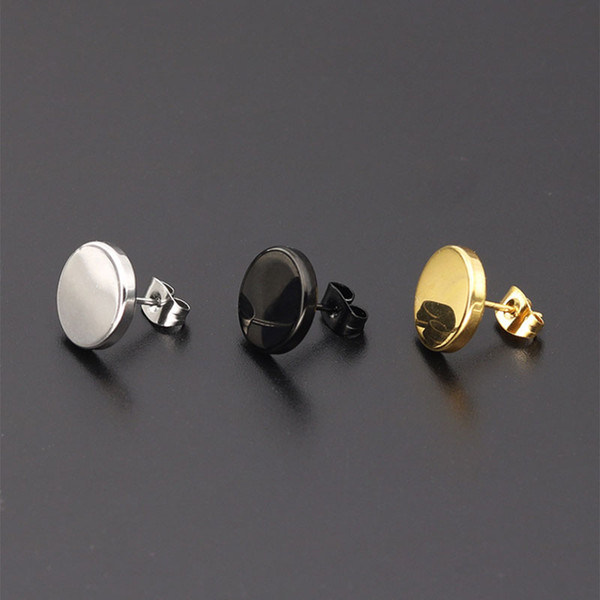 10piars/lot Hot Sell Unisex Hiphop Solid Round Stainless Steel Earrings Black Gold Geometric Ear Studs Jewelry For Women Men