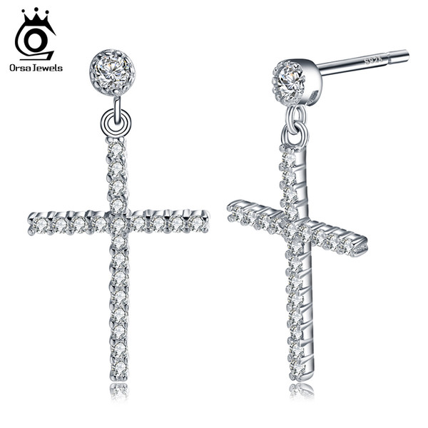 Zircon Earring Pure Sterling Silver for Women/Men Real 925 Sterling Silver Cross Stud Earrings Fashion Jewelry SE37