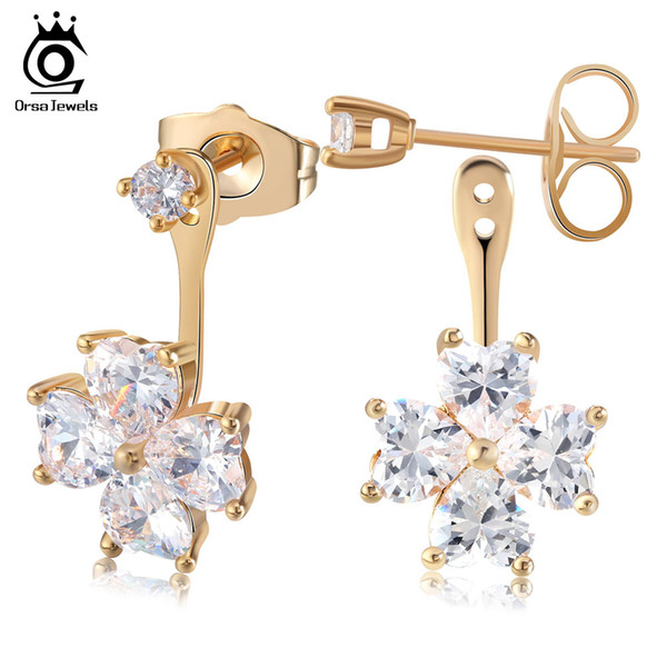 New Brand Design Retro Exquisite Women Earring Acrylic Flower Shape Crystal Cubic Zircon Stud Earrings OME25