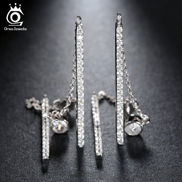 Elegant Platinum Plated Silver Stud Earring Paved with Austrian Cubic Zirconia for Wedding Party Fashion Women Jewelry OE136