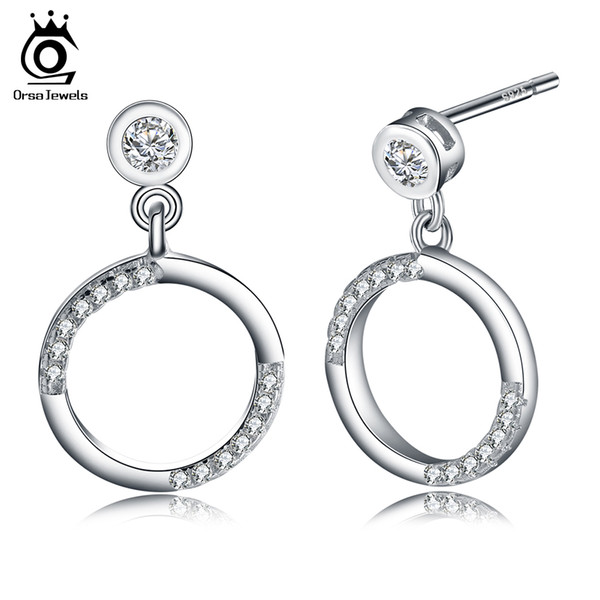 2017 Trendy Silver 925 Jewelry Earrings Women Luxury Elegant Round Stud Earrings with Austrian Cubic Zirconia SE33