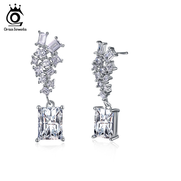 ORSA New Arrival 100% Allergy Free Silver Color Charming Earrings with White Cubic Zirconia Earrings for Women OE159