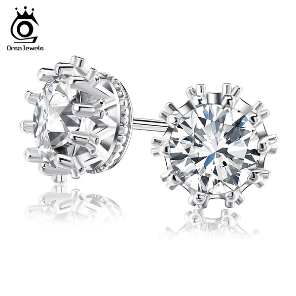 ORSA JEWELS Women Earring Stud Cubic Zircon Round Shape Prong Setting Fashion Earrings For Female Anniversary Jewelry OEE07