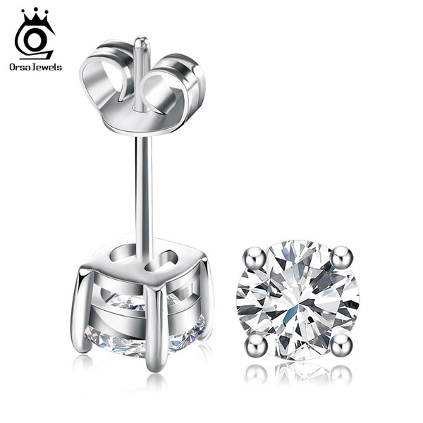 ORSA JEWELS Luxury 0.7ct Grade Cubic Zircon Stud Earring 3 Layers High Polished Earrings Jewelry for Women OE55