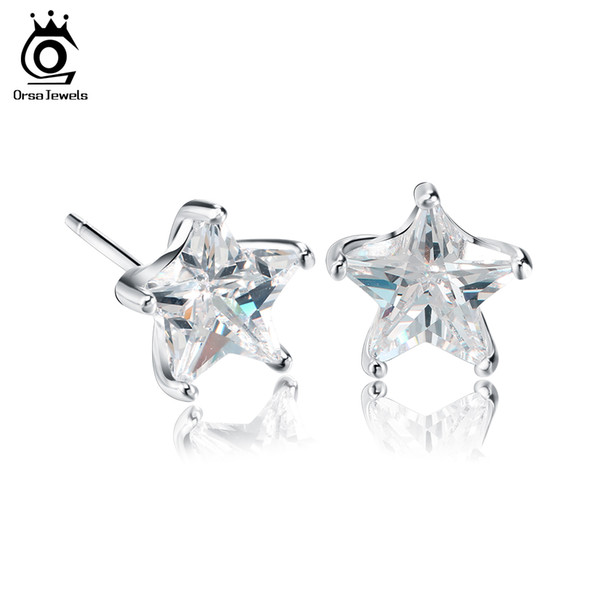 Real 925 Sterling Silver Stud Earring Starfish Jewelry for Women AAA Grade Austrian Zircon Five-pointed Star Earrings SE02