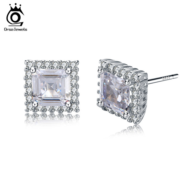 Fashion Jewerly Silver 925 Solid Earrings Female Stud Earring with 1 Carat Big Shiny Austrian Cubic Zirconia SE24