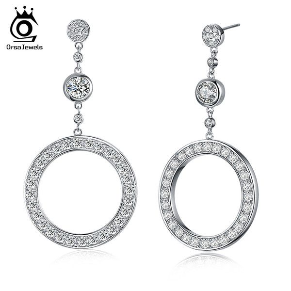 ORSA New Arrival Luxury Round Shape Stud Earrings with 37 Pieces White or Black Cubic Zirconia Earrings for Women OE158