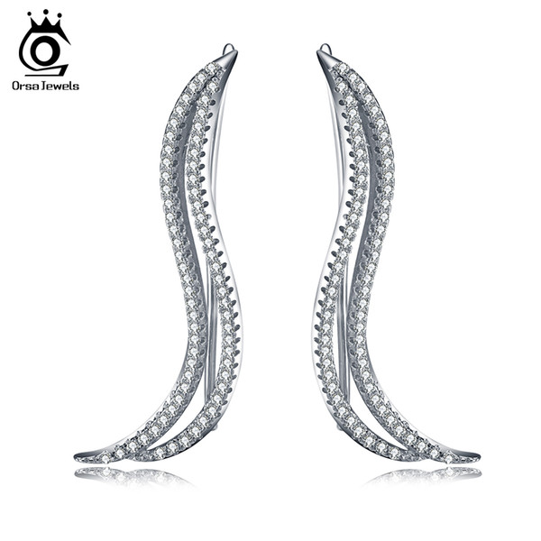 Real Sterling Silver Earrings 925 Woman Fashion Jewelry Luxury Brand Caterpillar Shape Earrings with 134pcs CZ SE38