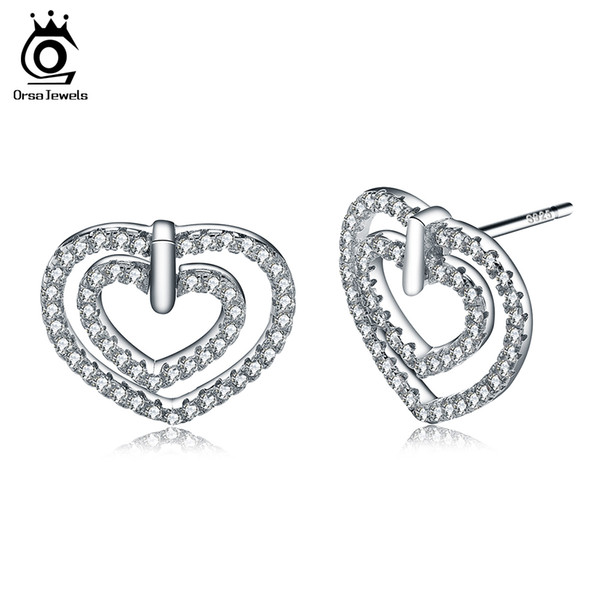 Fine Jewelry Stud Earrings Solid Sterling Silver 925 Earrings with 104pcs AAA Austrian Cubic Zirconia Wholesale SE30