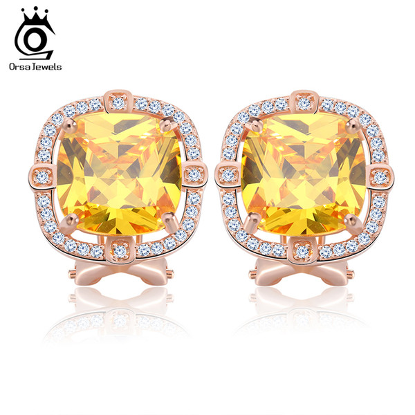 Silve/18K Rose Gold Plated Big Size 4ct Cushion Cut Multi Color CZ Crystal Stud Earrings for Girls Nickel Free Jewelry OE150